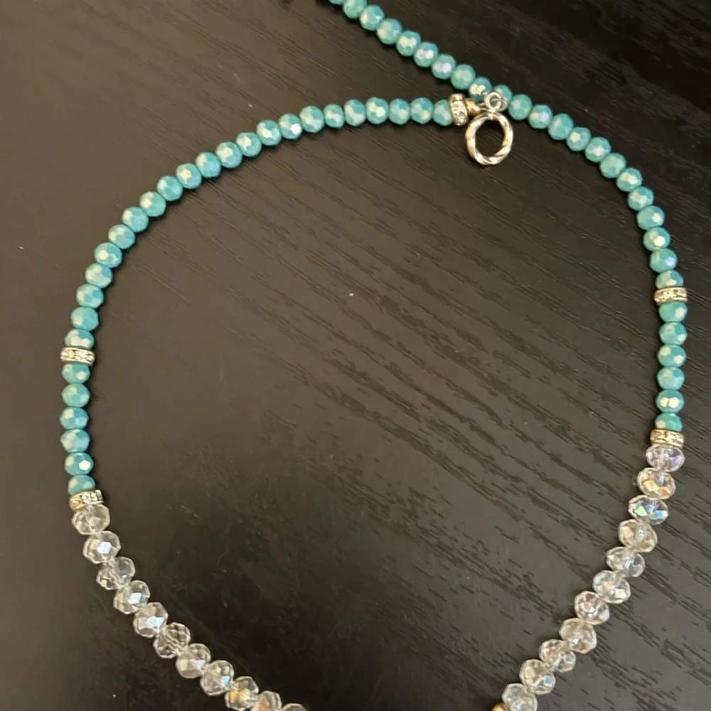 Crystal and Turquoise Beaded Pendant Necklace (n2)‎